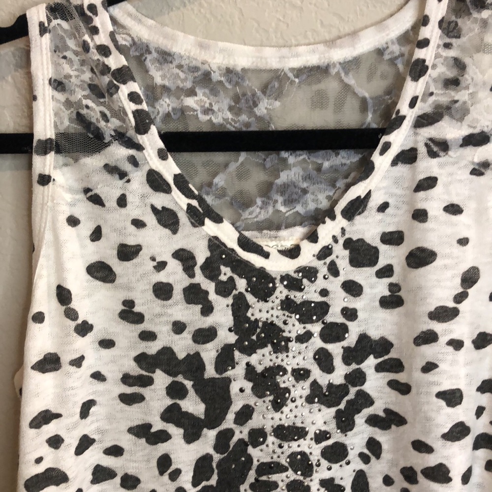 Vocal Sheer Lace Sleeveless leopard rhinestone Top women Medium lightweight - Picture 3 of 6